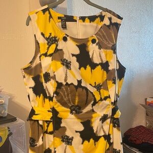 Alfani Yellow and Black Abstract Midi Dress